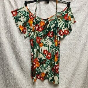 Rouge  size 4X tropical print‎ cold shoulder adjustable straps stretch tropical
